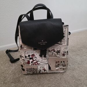 Kate Spade Black Leather Flap Minnie Mouse Comic Backpack